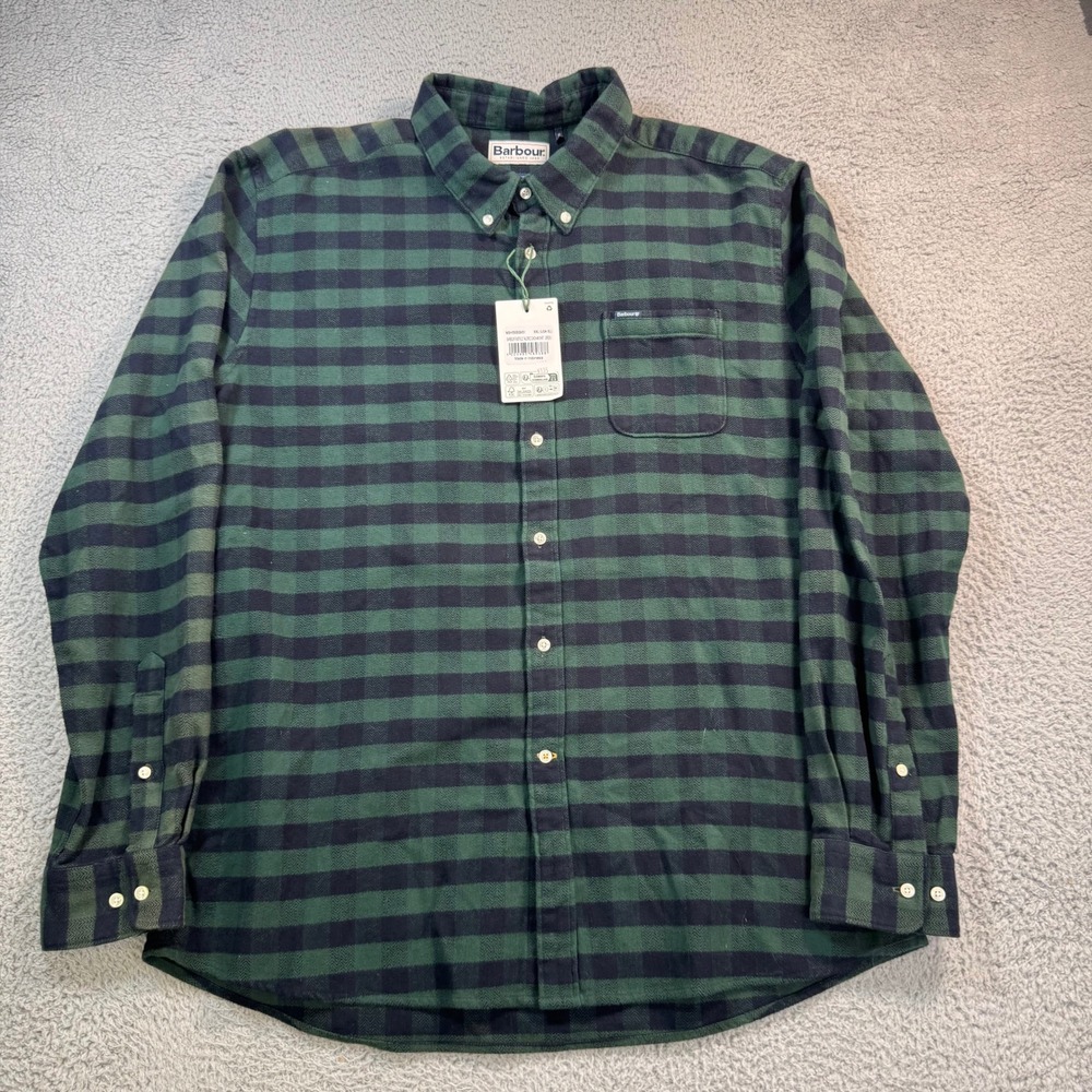 Barbour Enfield Tailored Gingham Shirt Green Navy Mens XL MSH5505GN51 NWT